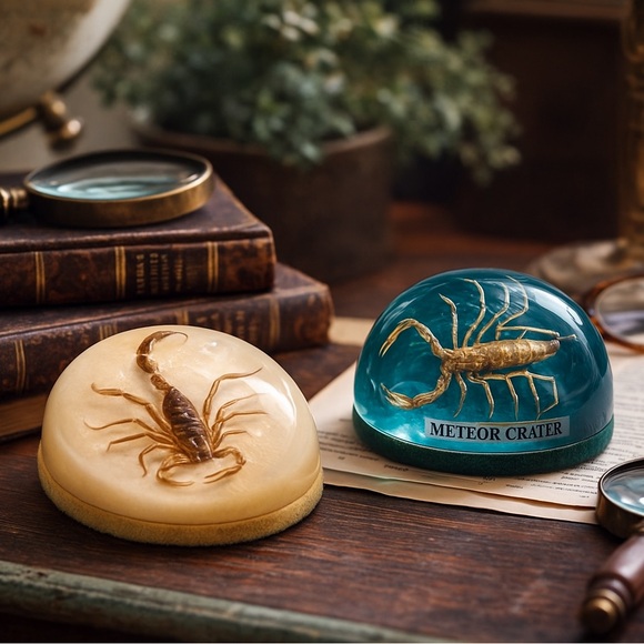 Vintage Real Scorpion Resin Paperweights Set Meteor Crater Blue & Cream - Picture 1 of 7